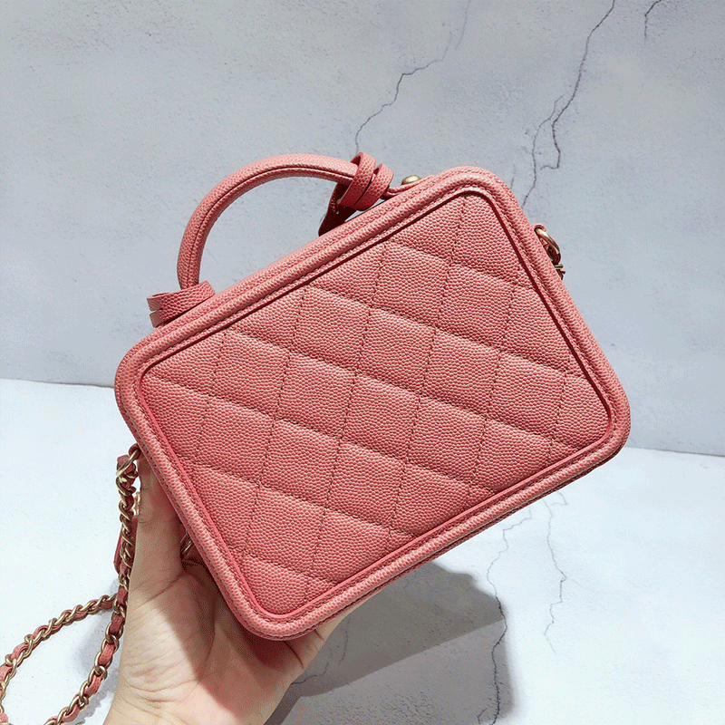 Chanel Women Vanity Case in Grained Calfskin Leather-Pink