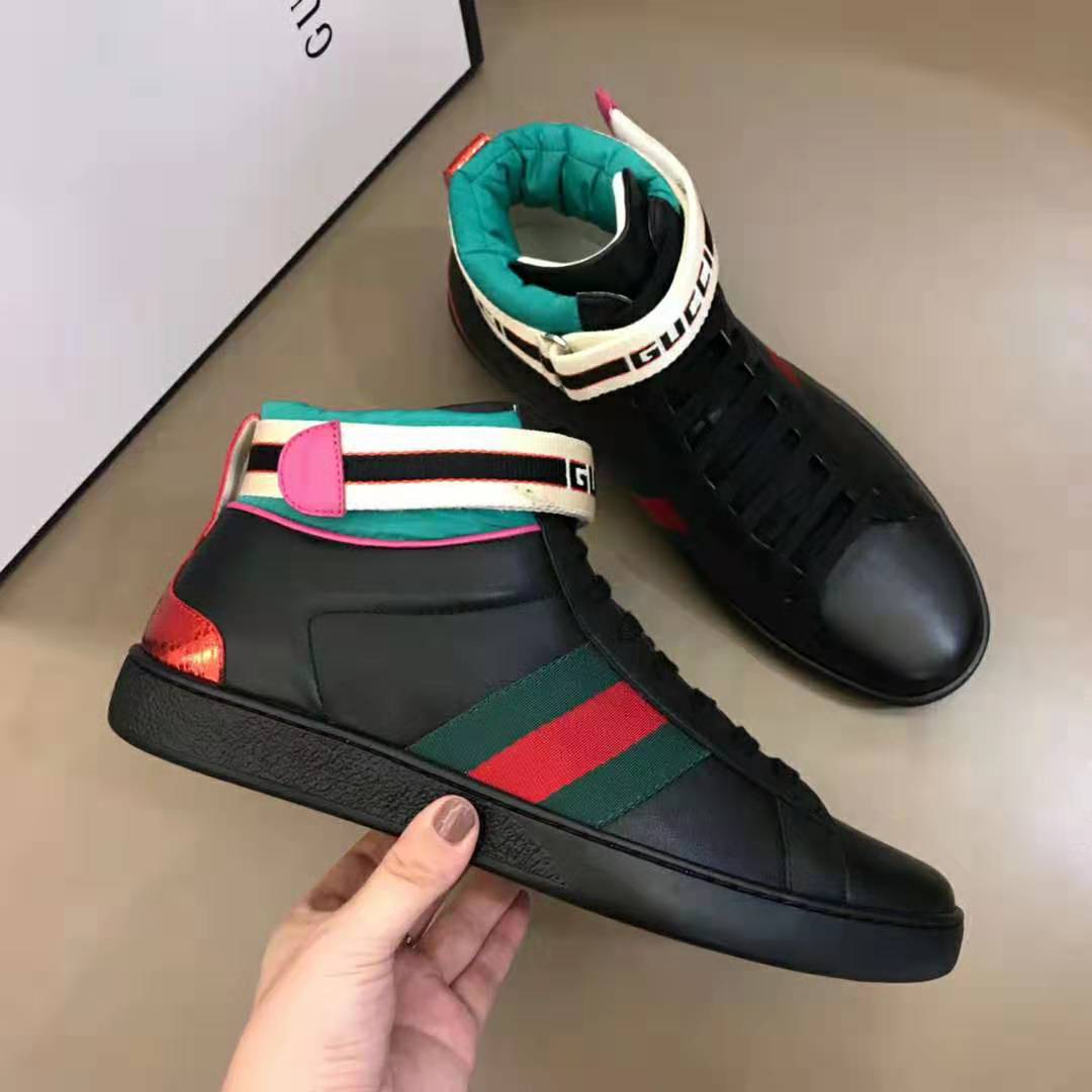 G*u*i unisex ace G*u*i stripe high-top sneaker in 5.1 cm height-black