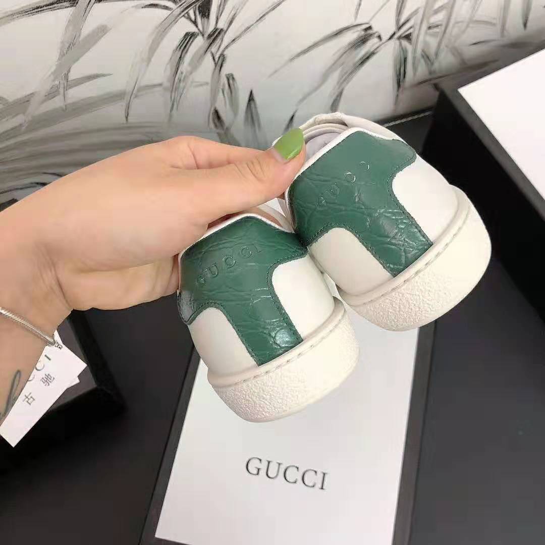 G*u*i unisex ace leather sneaker white leather with green crocodile detail