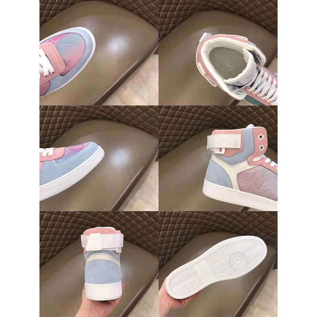 Louis Vuitton LV Unisex Rivoli Sneaker Boot Shoes Blue and Pink