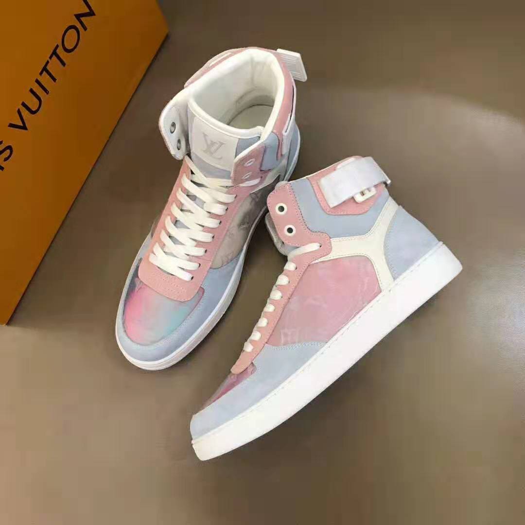 Louis Vuitton LV Unisex Rivoli Sneaker Boot Shoes Blue and Pink