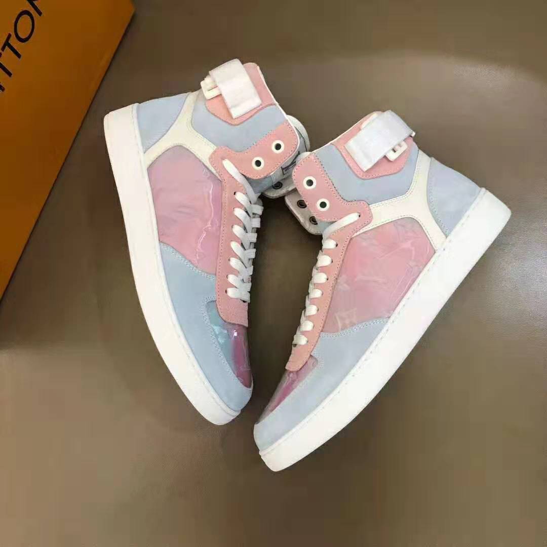 Louis Vuitton LV Unisex Rivoli Sneaker Boot Shoes Blue and Pink