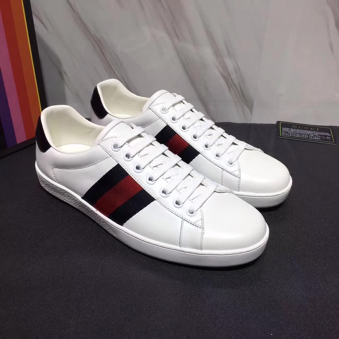 G*u*i men ace low-top sneaker shoes in leather with web-navy