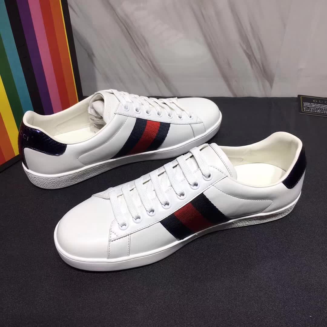 G*u*i men ace low-top sneaker shoes in leather with web-navy