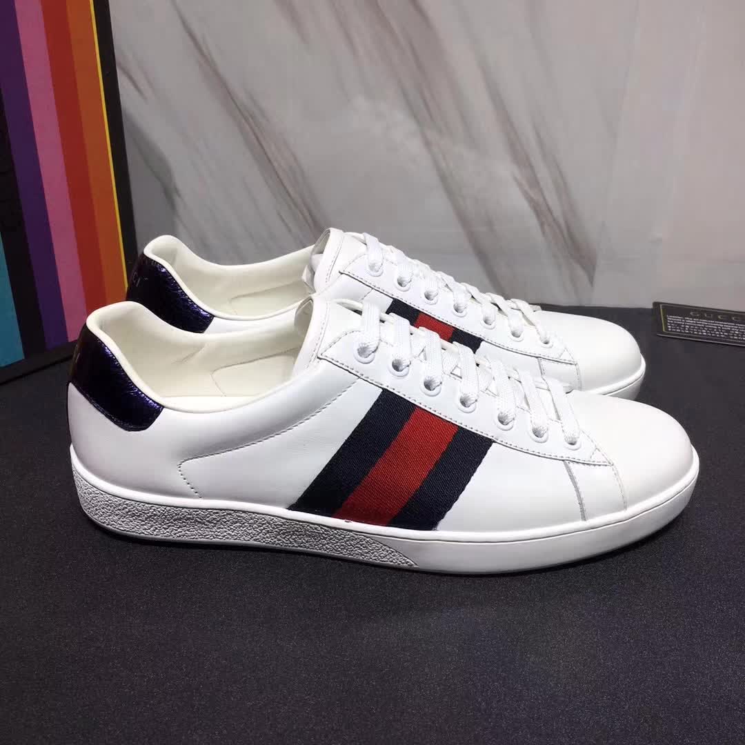 G*u*i men ace low-top sneaker shoes in leather with web-navy