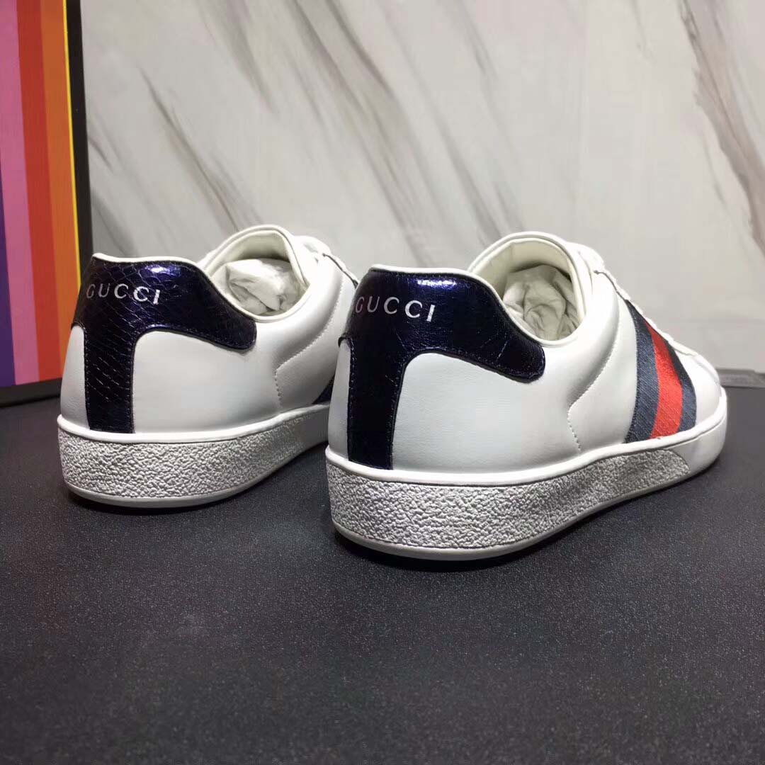 G*u*i men leather low-top sneaker shoes with web stripe-white