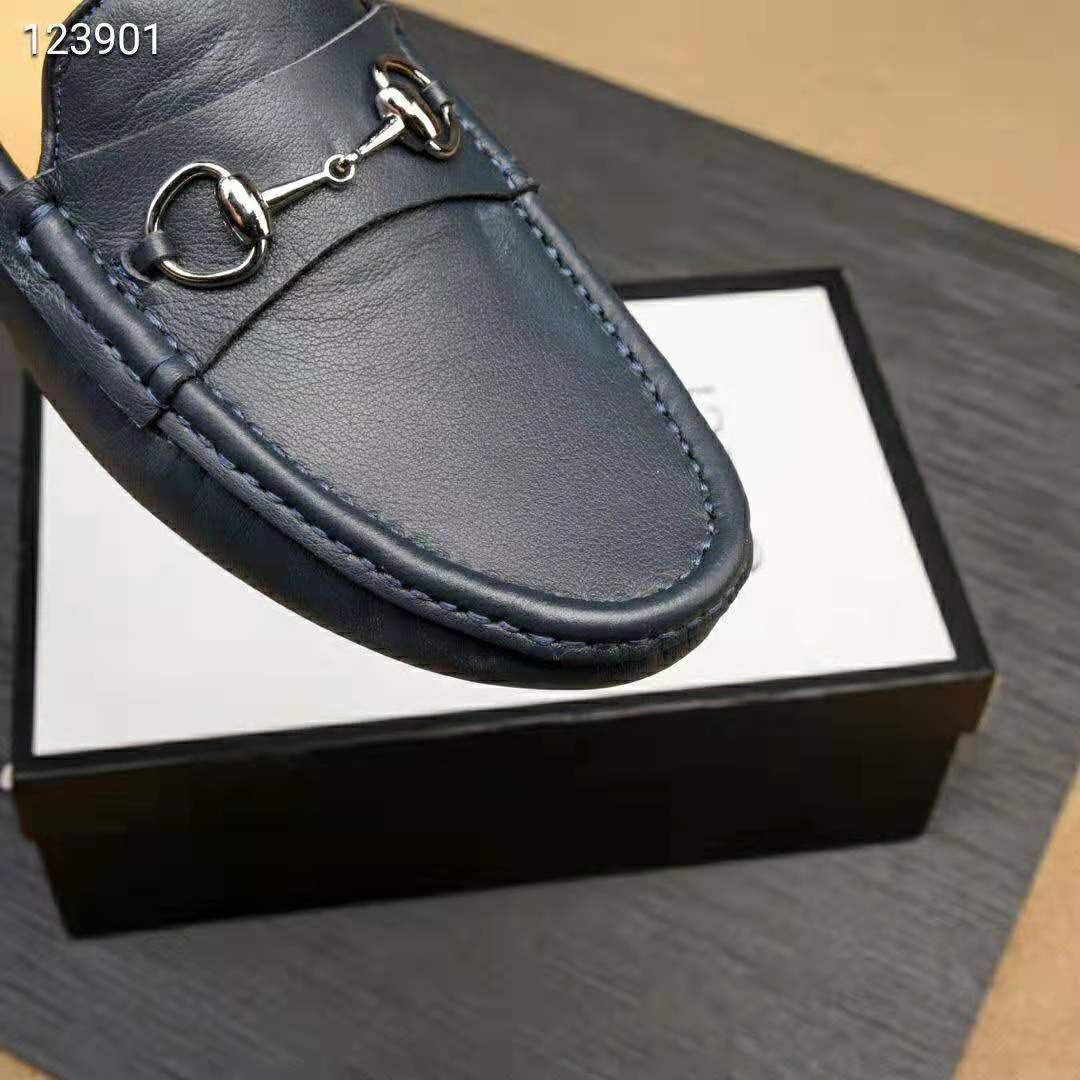 G*u*i men leather driver with horsebit-navy