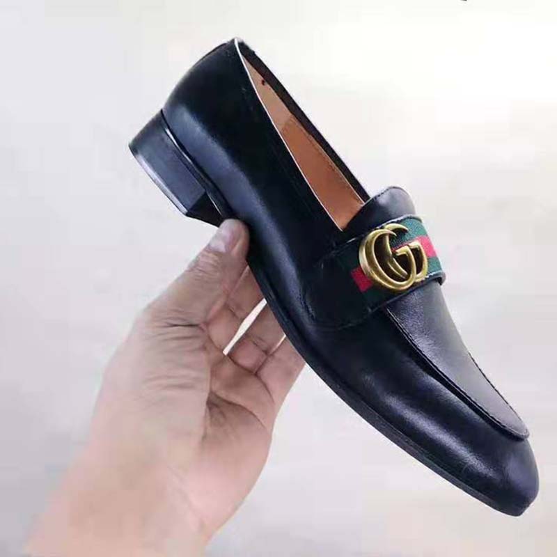 G*u*i men leather loafer with gg web shoes-black
