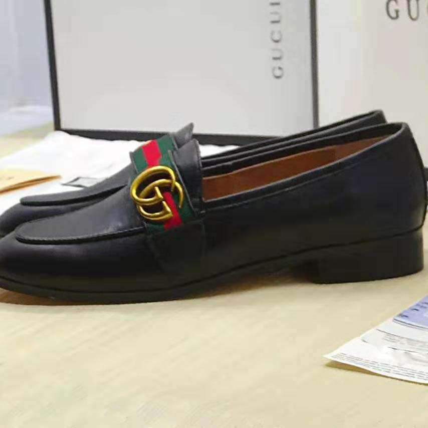 G*u*i men leather loafer with gg web shoes-black