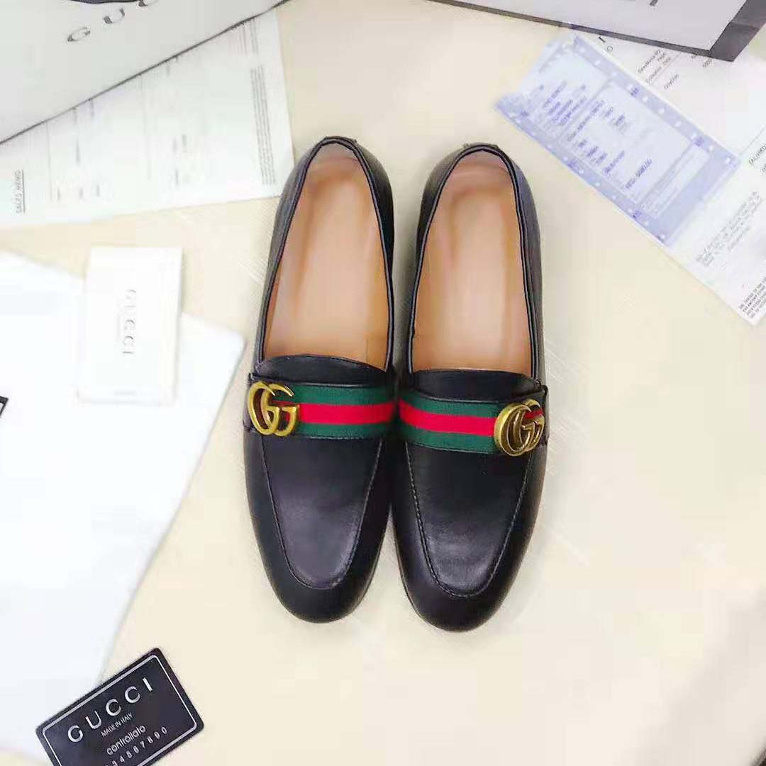 G*u*i men leather loafer with gg web shoes-black