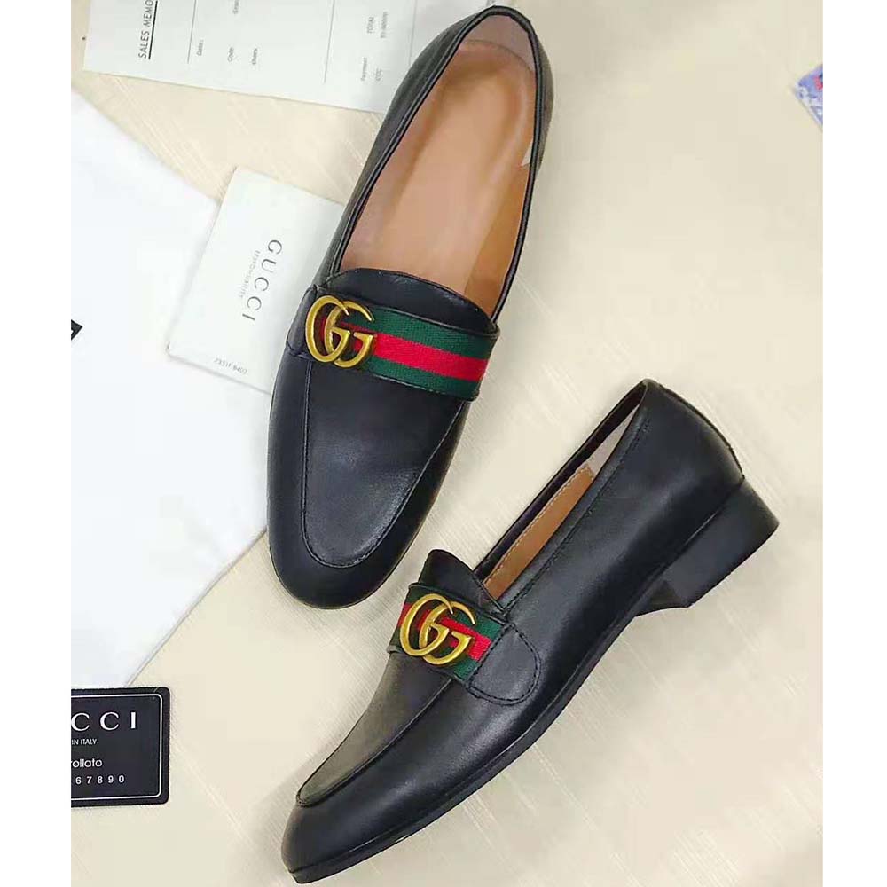 G*u*i men leather loafer with gg web shoes-black
