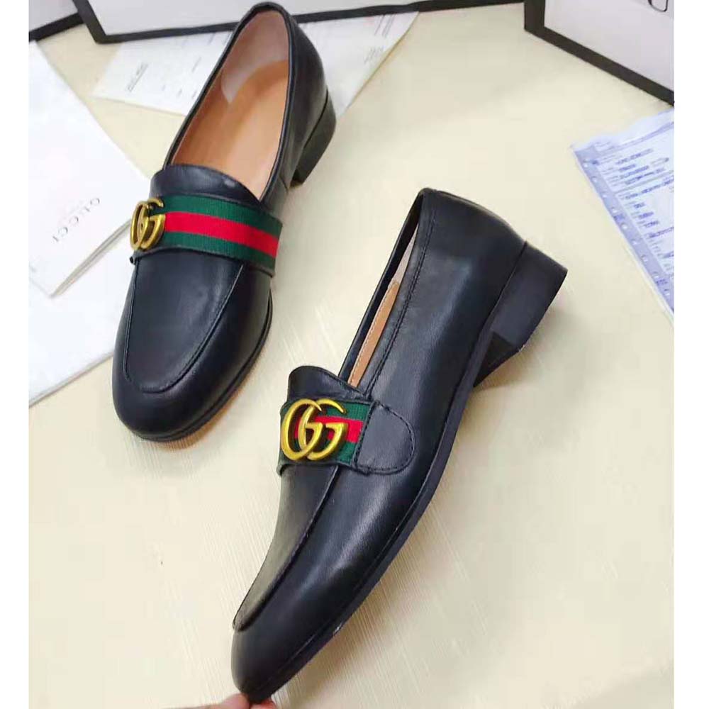 G*u*i men leather loafer with gg web shoes-black