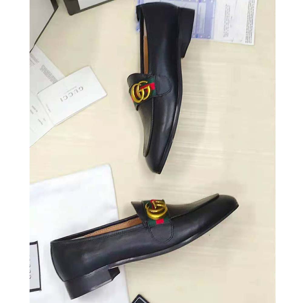 G*u*i men leather loafer with gg web shoes-black