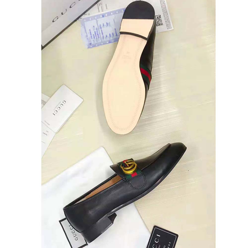 G*u*i men leather loafer with gg web shoes-black
