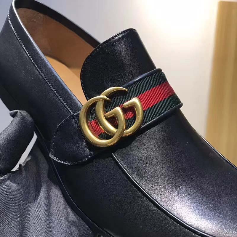 G*u*i men leather loafer with gg web shoes-black
