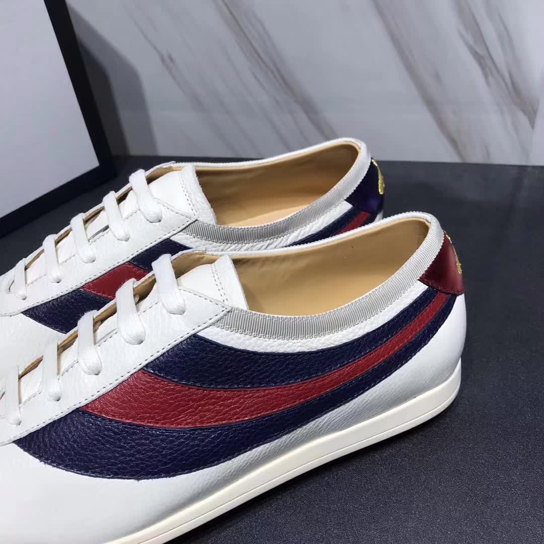 G*u*i men leather low-top sneaker shoes with web stripe-white