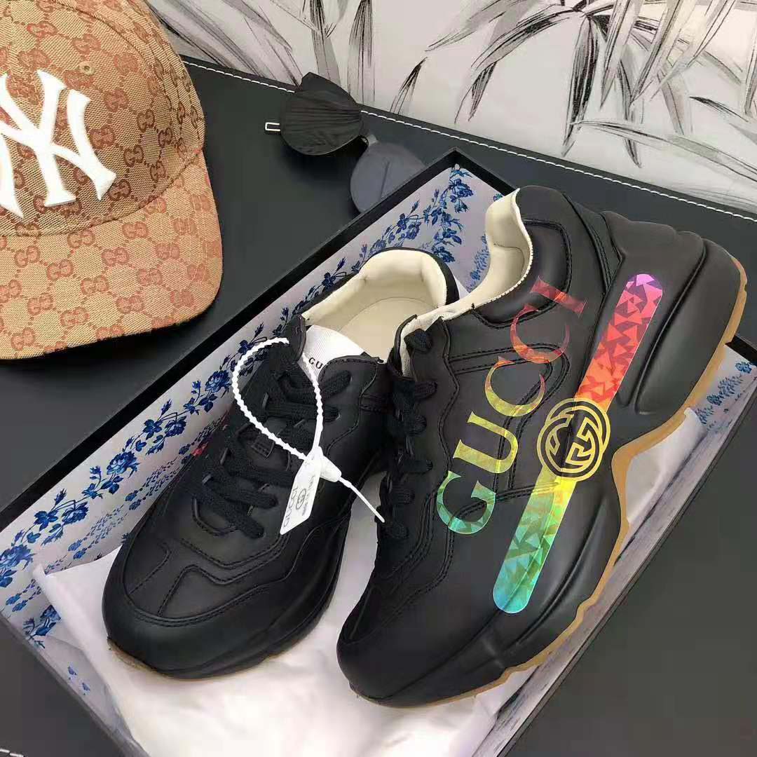 G*u*i men rhyton leather sneaker with G*u*i logo in 5.1 cm height-black