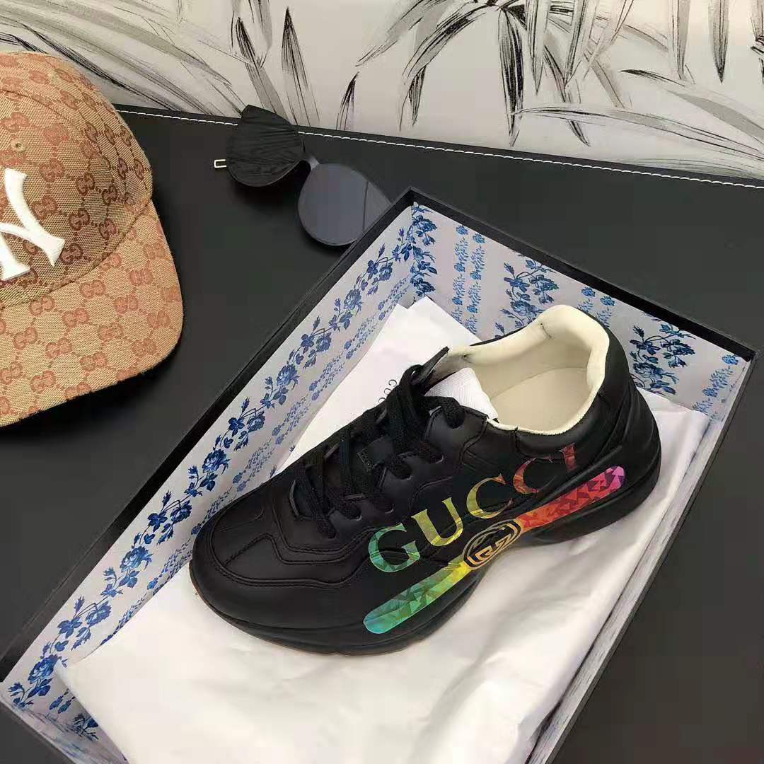 G*u*i men rhyton leather sneaker with G*u*i logo in 5.1 cm height-black