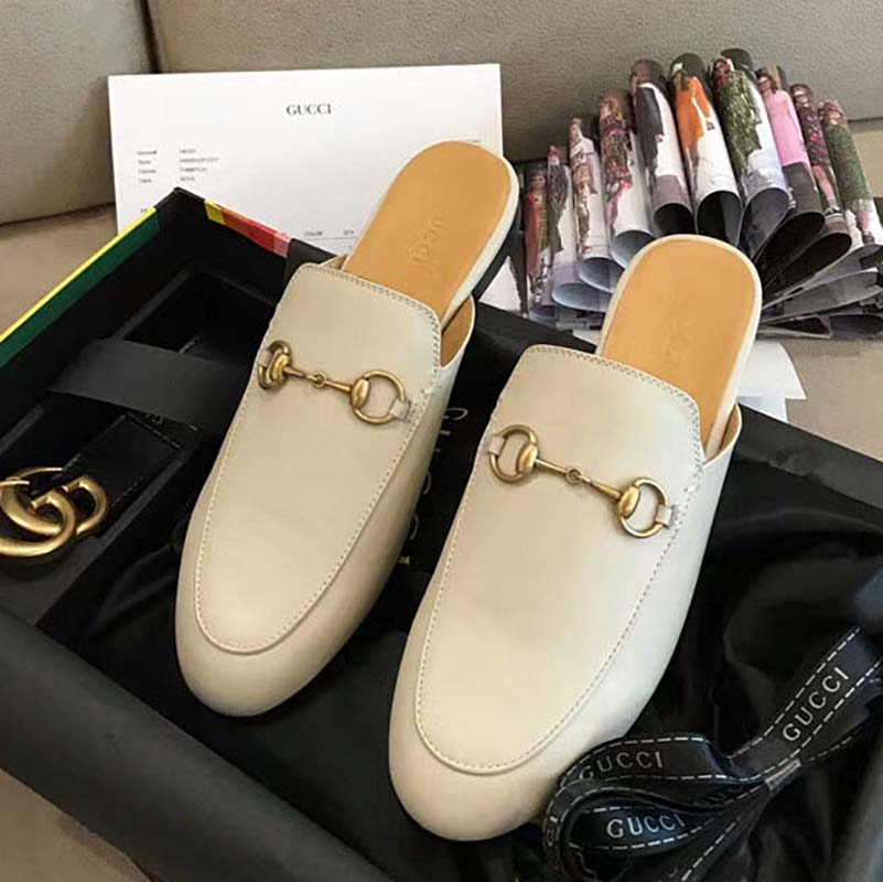 G*u*i unisex princetown leather slipper-white