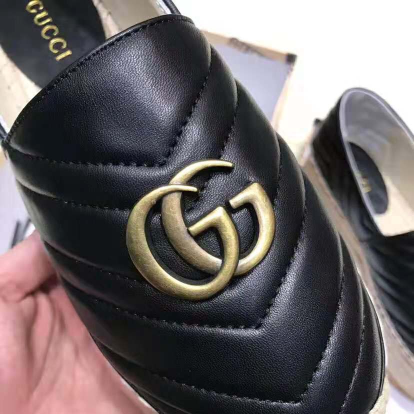 G*u*i women chevron leather espadrille with double g in 5.1 cm height-black