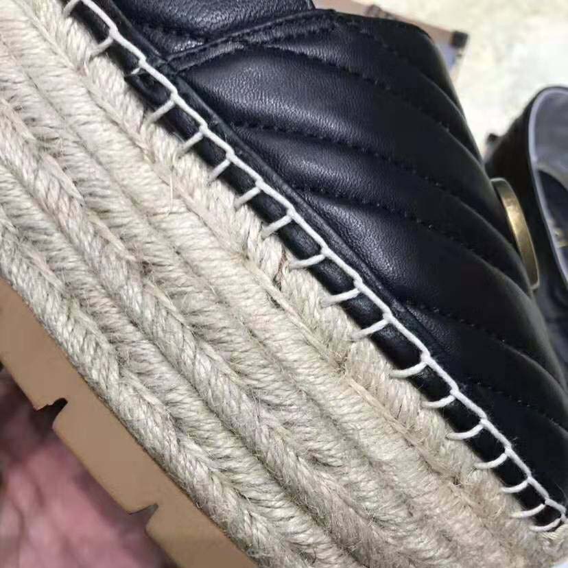 G*u*i women chevron leather espadrille with double g in 5.1 cm height-black