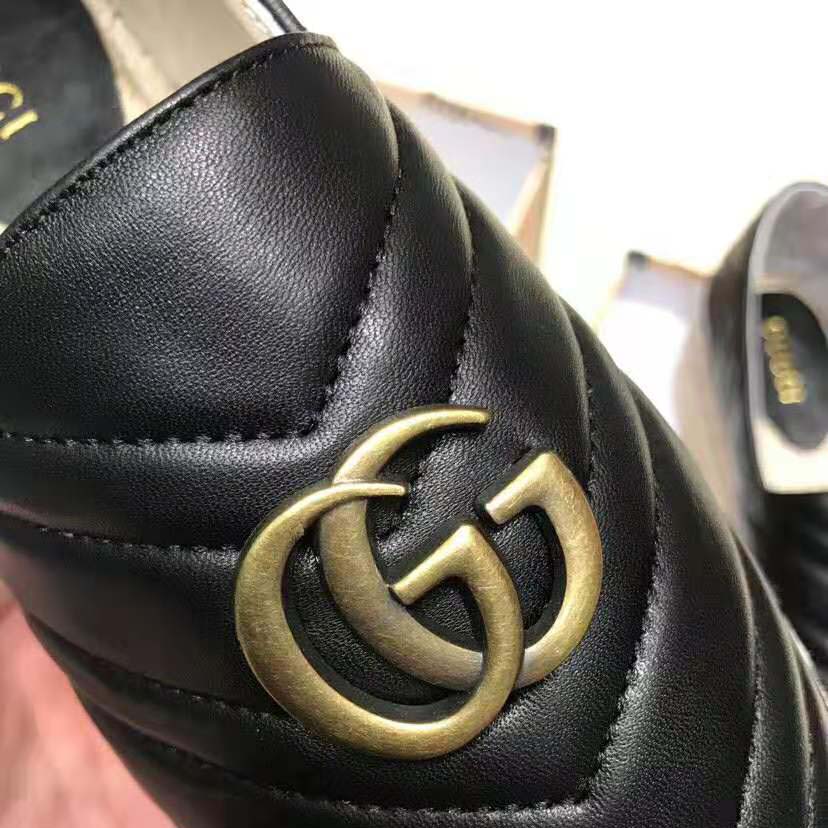 G*u*i women chevron leather espadrille with double g in 5.1 cm height-black