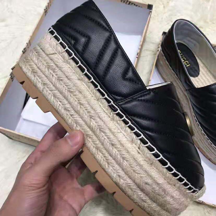 G*u*i women chevron leather espadrille with double g in 5.1 cm height-black