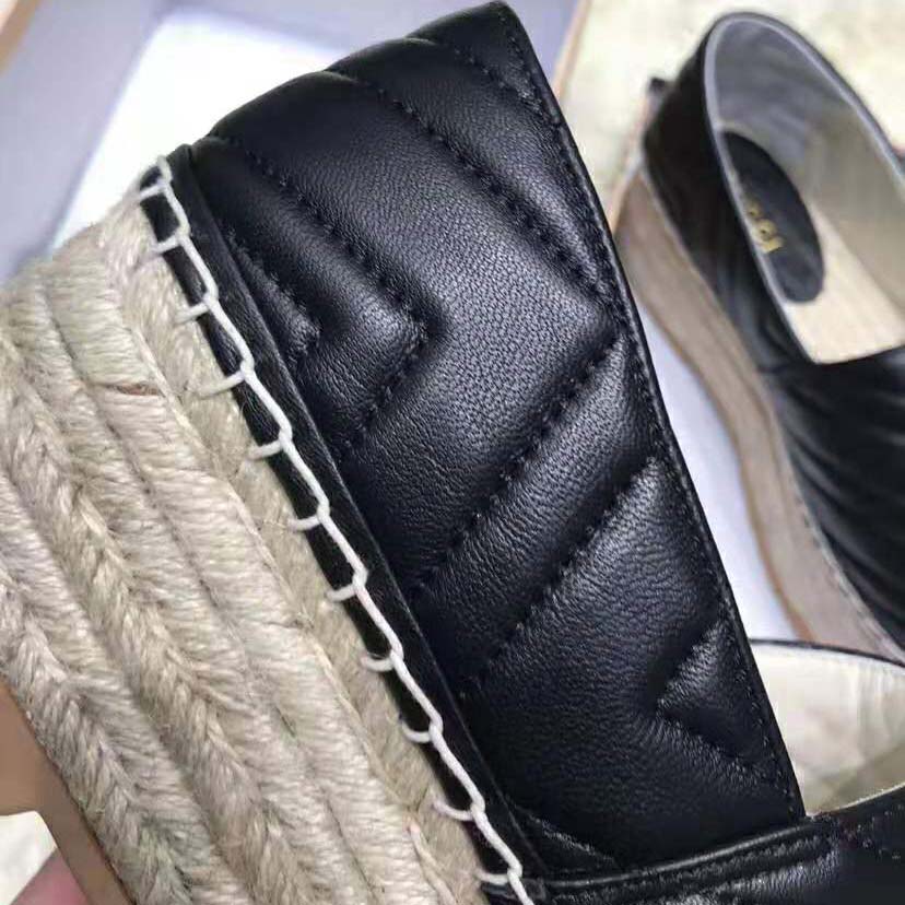G*u*i women chevron leather espadrille with double g in 5.1 cm height-black