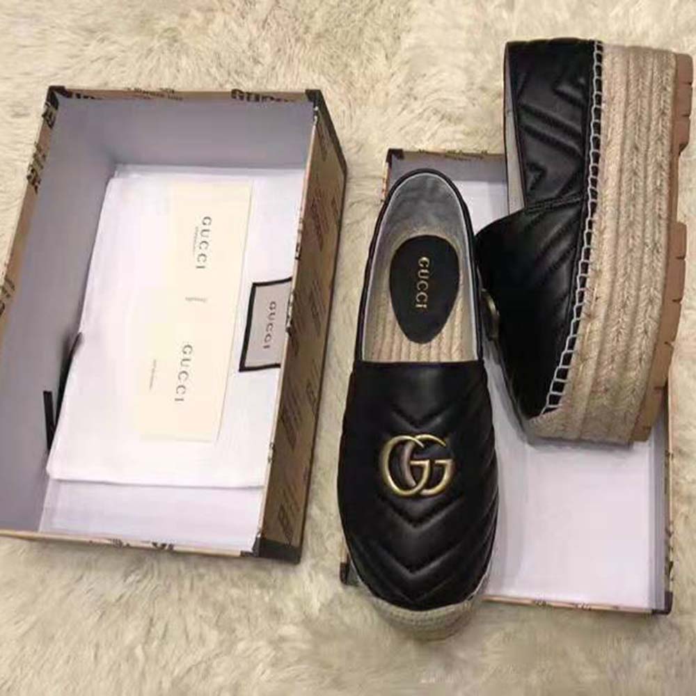 G*u*i women chevron leather espadrille with double g in 5.1 cm height-black
