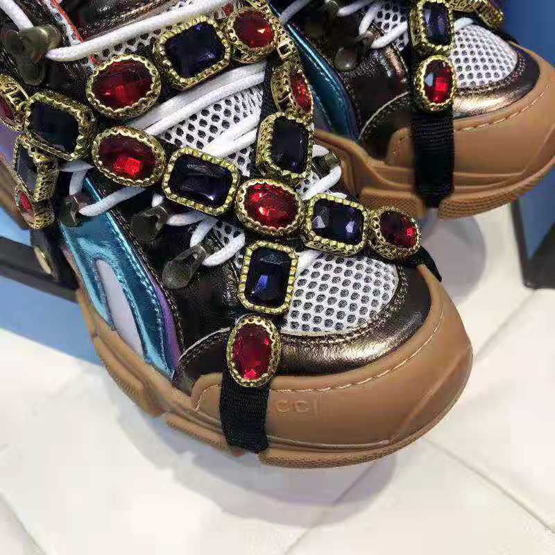 G*u*i women flashtrek sneaker with removable crystals 5.6cm height-brown