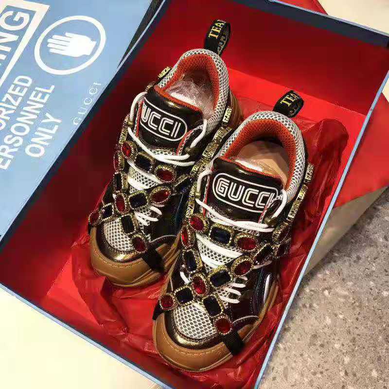 G*u*i women flashtrek sneaker with removable crystals 5.6cm height-brown