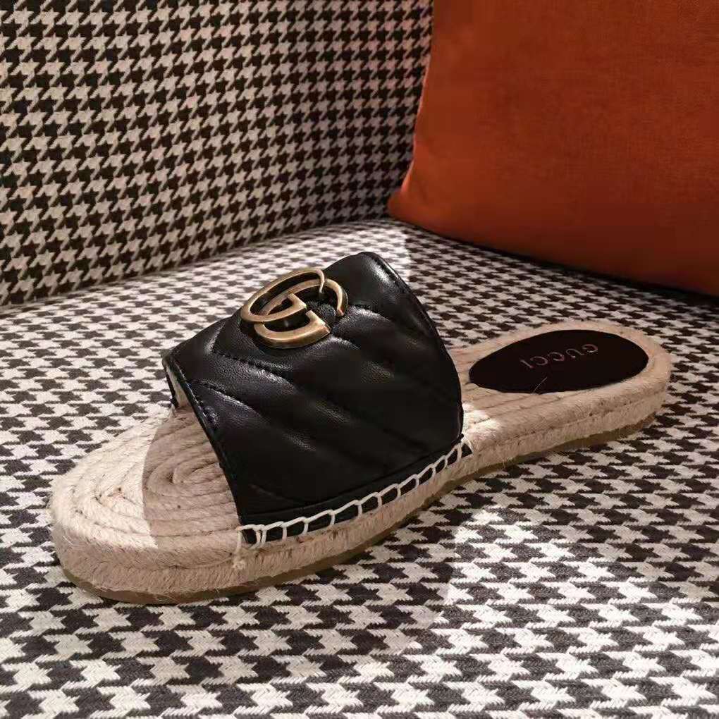 G*u*i women leather espadrille sandal-black