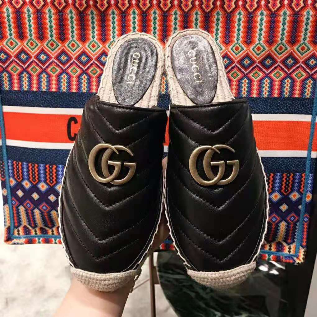 G*u*i women leather espadrille with double g in 2 cm height-black