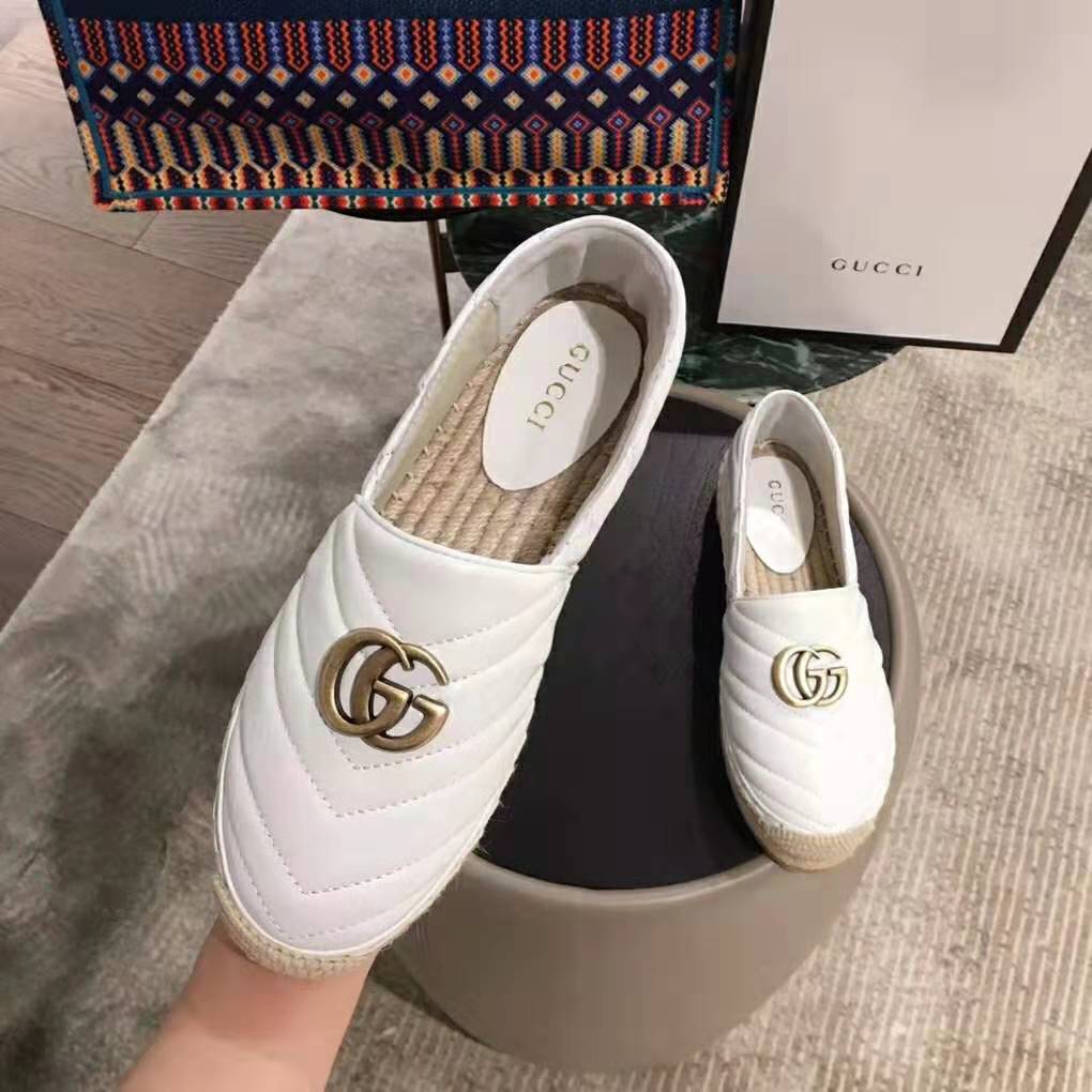 G*u*i women leather espadrille with double g in matelassé chevron leather-white