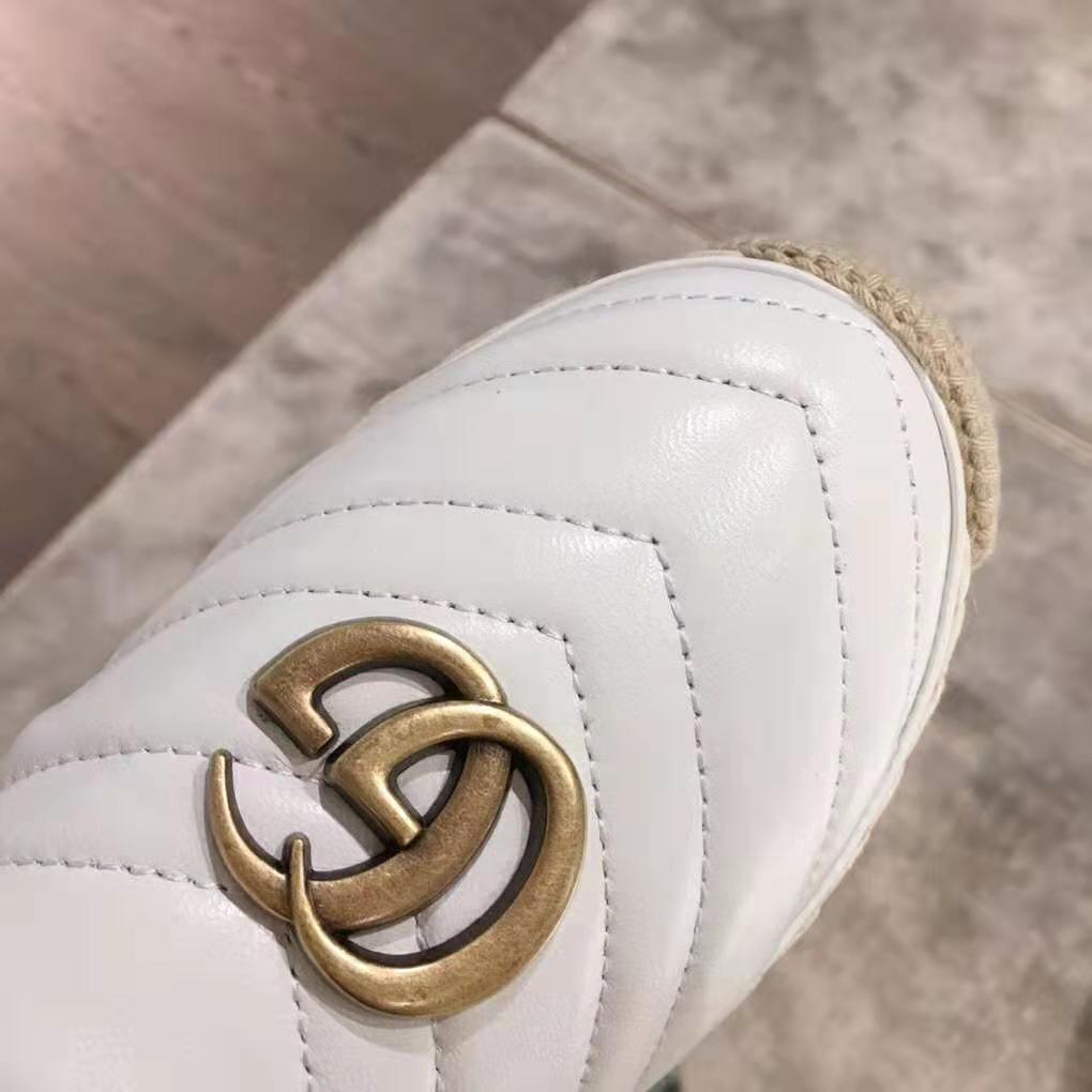 G*u*i women leather espadrille with double g in matelassé chevron leather-white