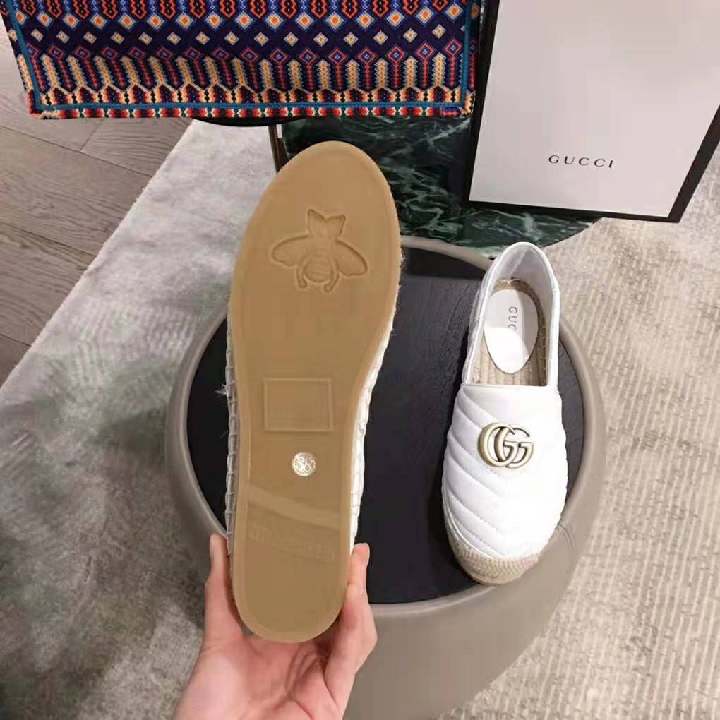 G*u*i women leather espadrille with double g in matelassé chevron leather-white
