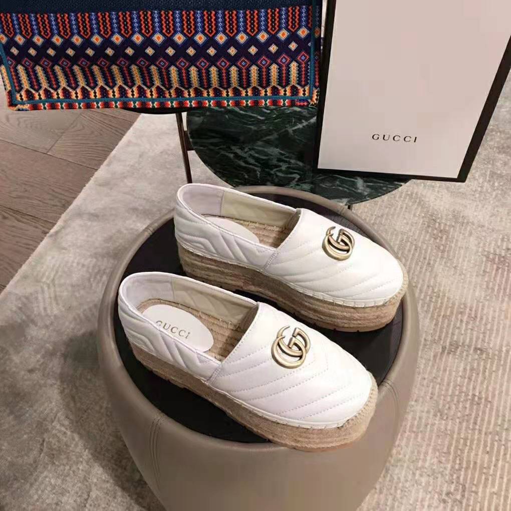 G*u*i women leather espadrille with double g in matelassé chevron leather-white