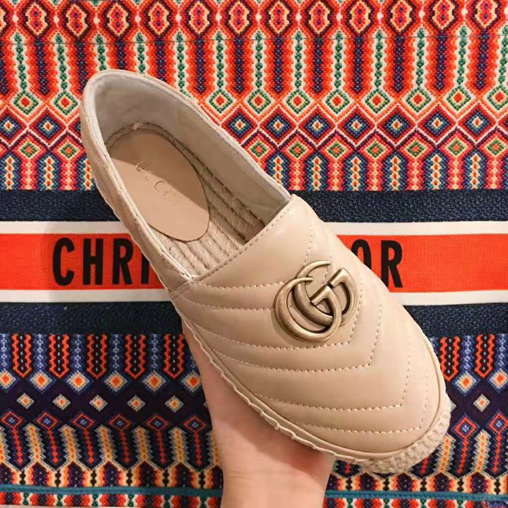 G*u*i women leather espadrille with double g in matelassé chevron leather-sandy