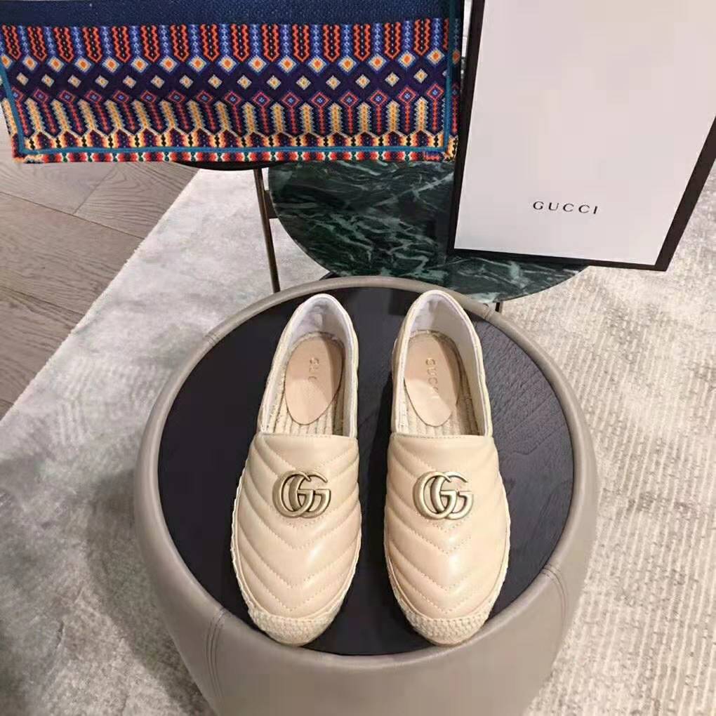 G*u*i women leather espadrille with double g in matelassé chevron leather-sandy
