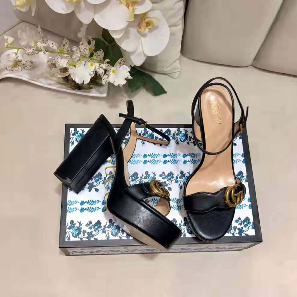 G*u*i women leather mid-heel sandal-black