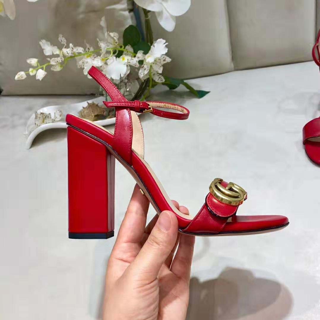 G*u*i women leather mid-heel sandal-red