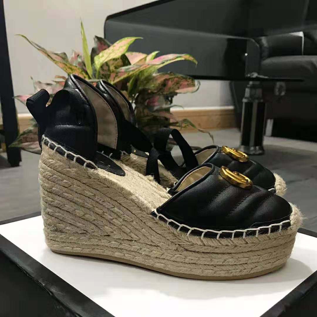 G*u*i women leather platform espadrille 11.9cm heel with 3.6cm platform-black
