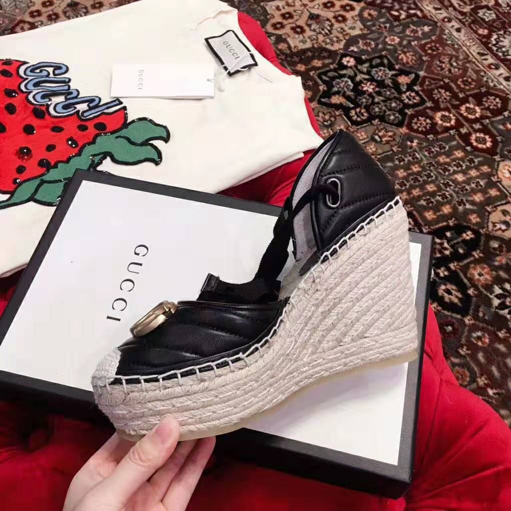 G*u*i women leather platform espadrille 11.9cm heel with 3.6cm platform-black
