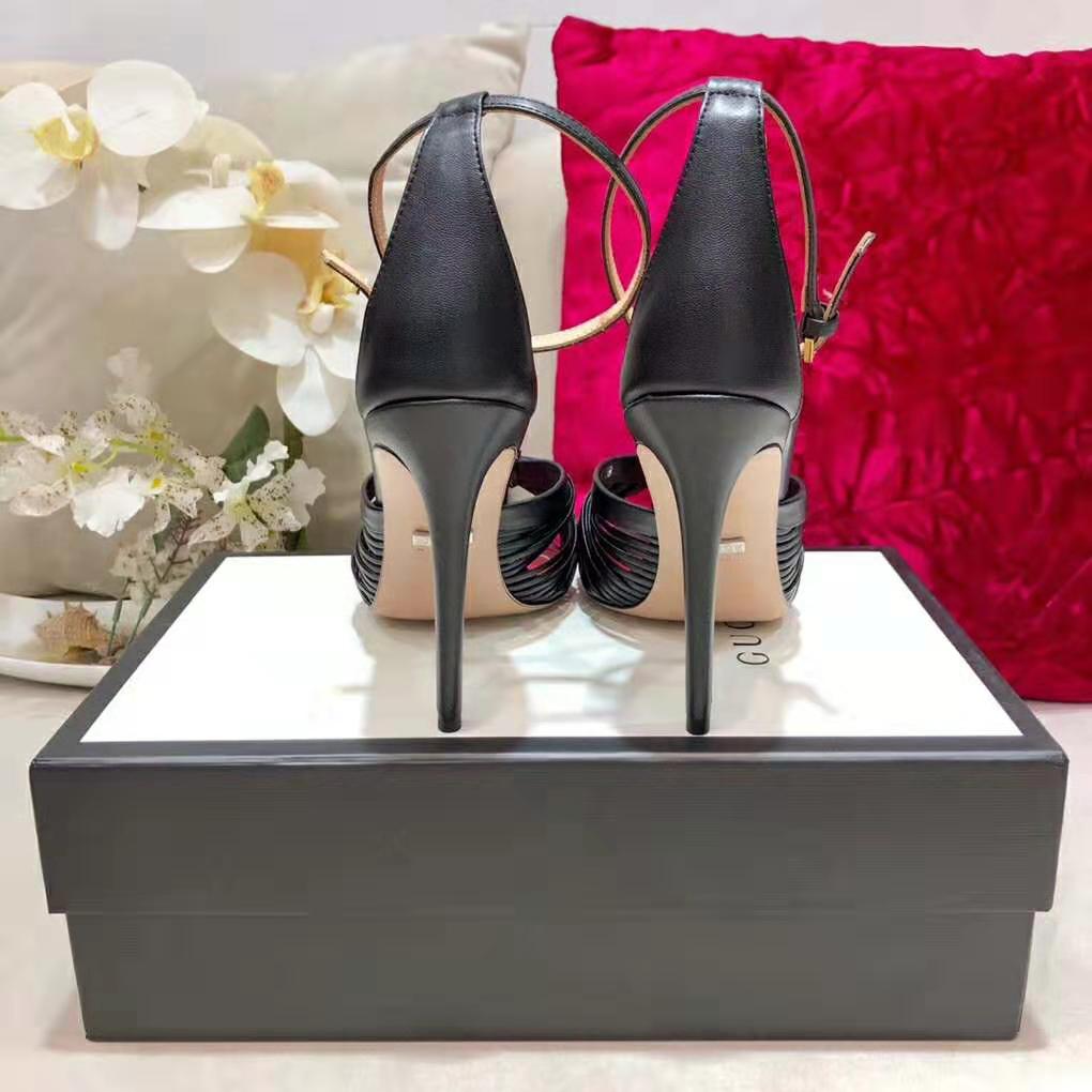 G*u*i women metallic leather sandal in 10.4cm heel height-black