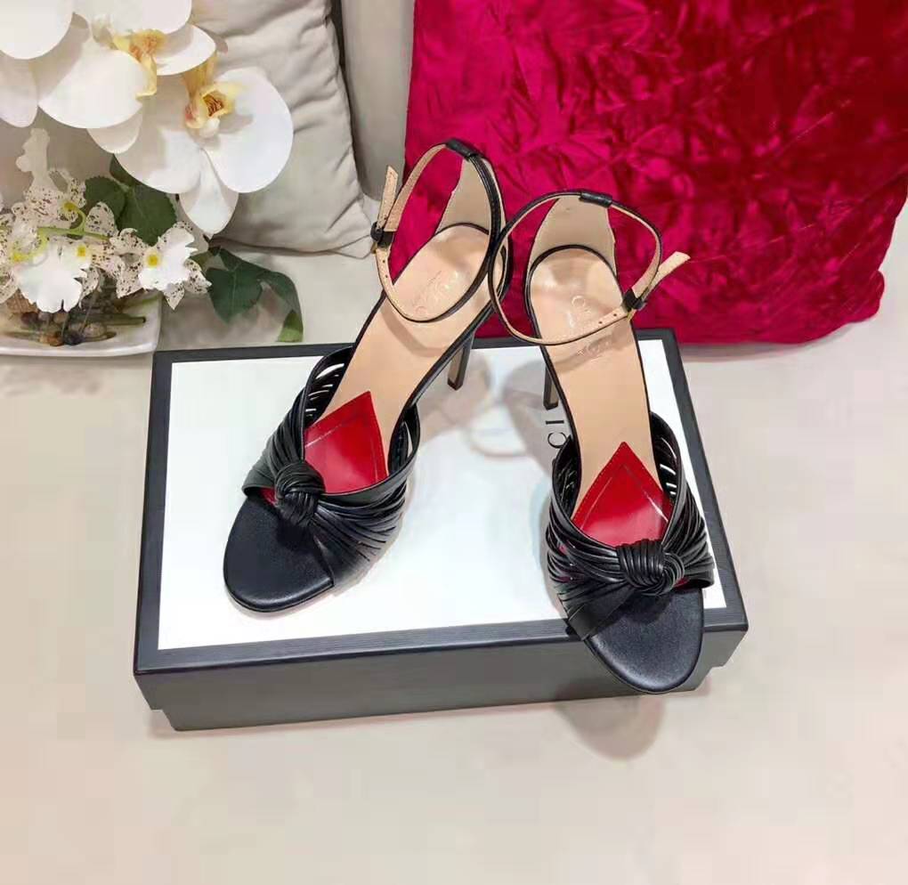 G*u*i women metallic leather sandal in 10.4cm heel height-black