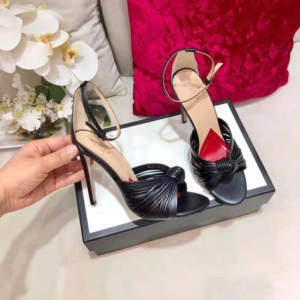 G*u*i women metallic leather sandal in 10.4cm heel height-black