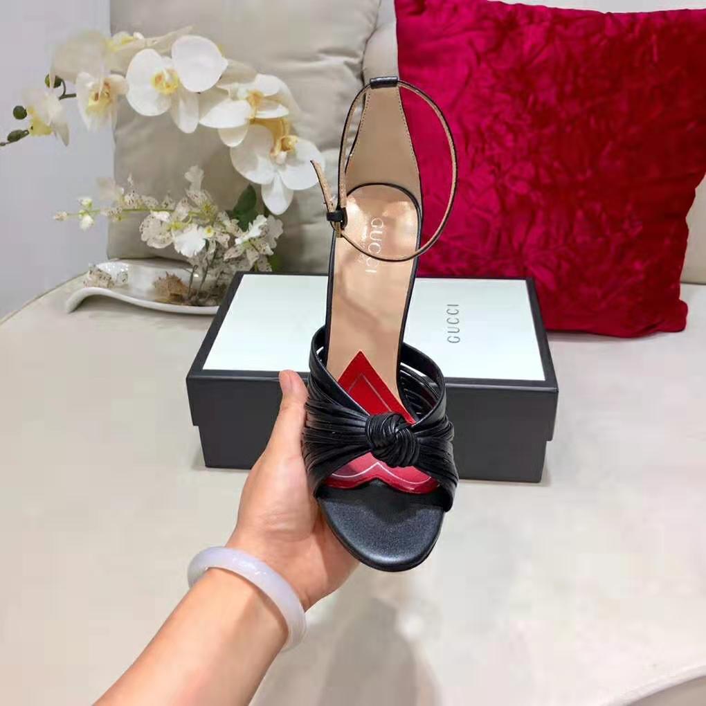 G*u*i women metallic leather sandal in 10.4cm heel height-black