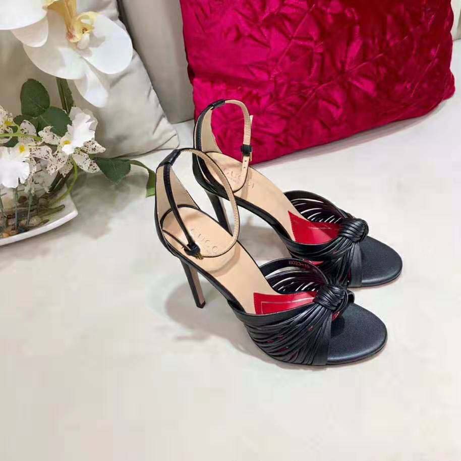 G*u*i women metallic leather sandal in 10.4cm heel height-black