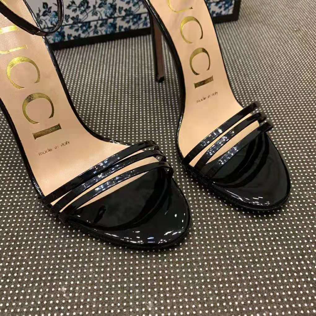 G*u*i women patent leather sandal 11.4cm thin heel-black