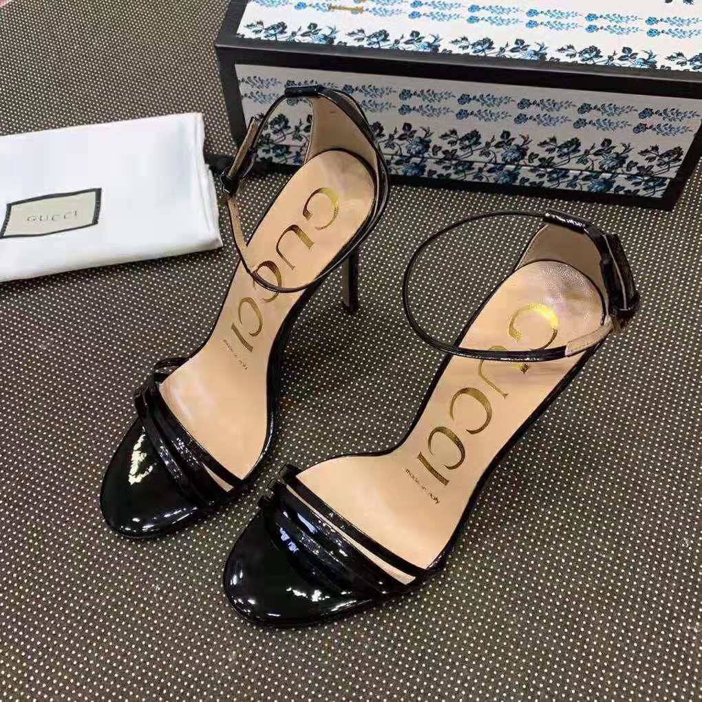 G*u*i women patent leather sandal 11.4cm thin heel-black